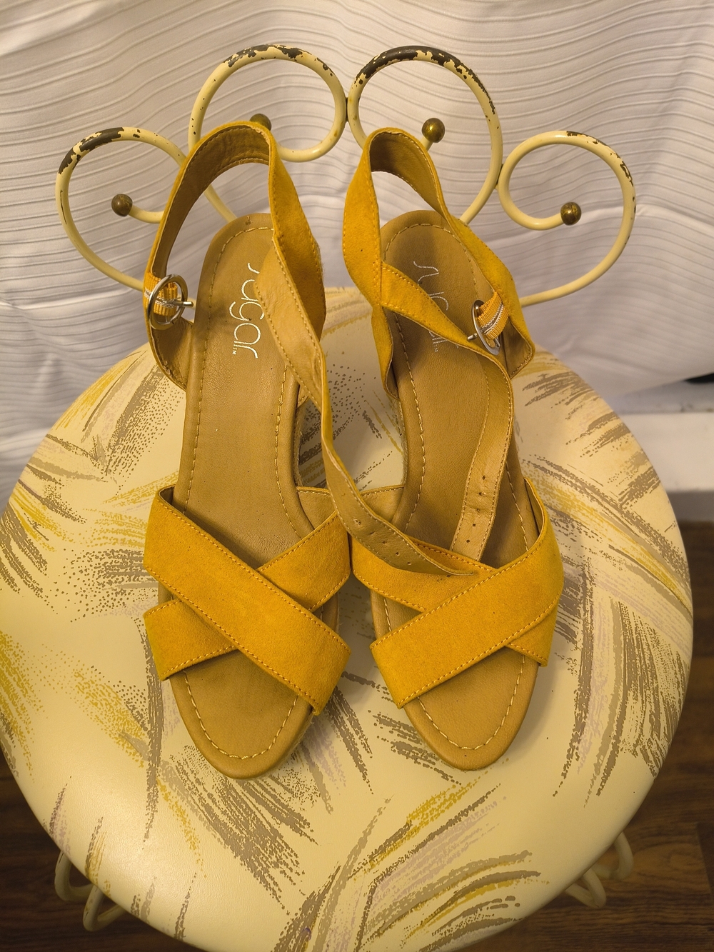 Yellow Suede Crisscross Slingback Sandals - Joy & G by Sugar